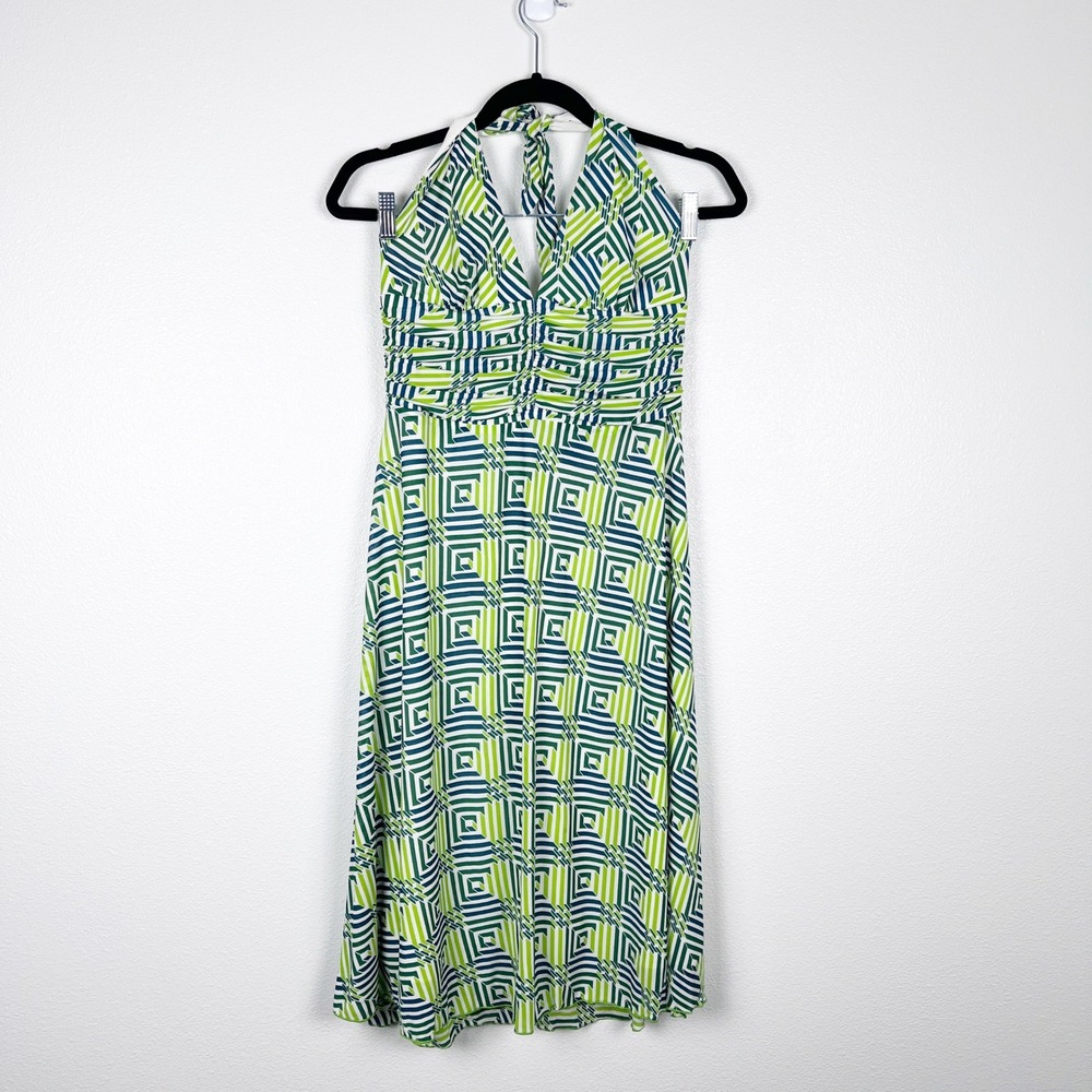 Trink Turk Women's Silk Halter Neck Dress Green Sz 6
